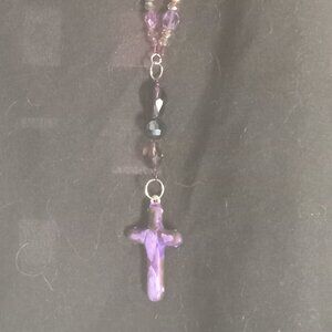 Amethyst black onyx  925 silver rosary necklace